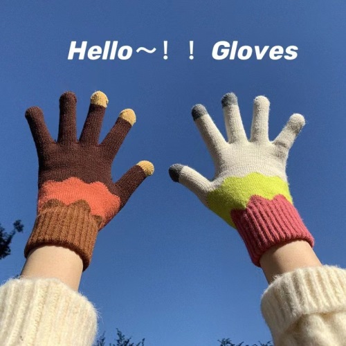 Touch Screen Couple Gloves Men and Women Winter Warm Korean Fashion Fleece Wool Contrast Color students Cycling Knitting Cold-Proof