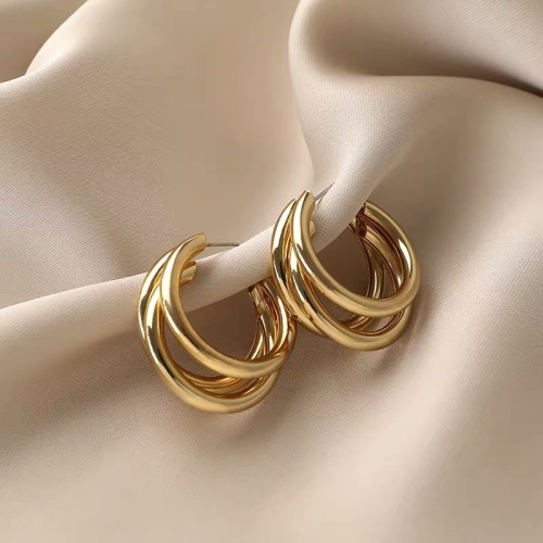 925 Silver Needle European and American Ins Metal Three Rings round Ring Earrings Temperament Wholesale Retro Trend Ear Ring Niche Ear Jewelry