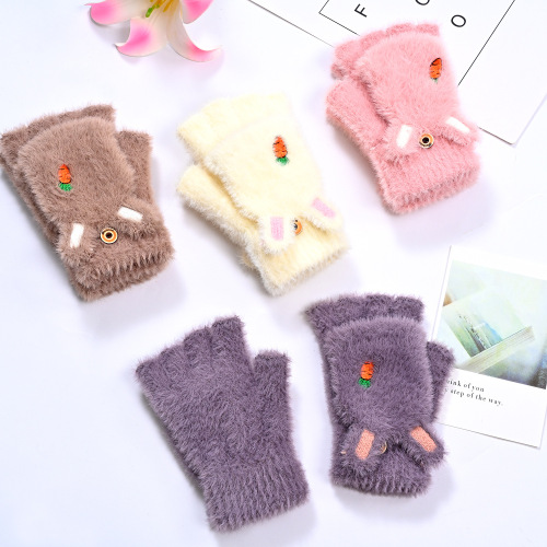 children‘s gloves winter warm korean cute cartoon fleece-lined thickened wool men‘s and women‘s cold-proof warm gloves wholesale