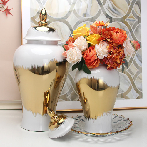 modern golden minimalist ceramic hat-covered jar vase decoration nordic vase decorative ornament crafts
