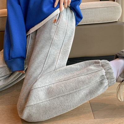 Gray Sports Pants Female 2022 Spring New Ankle-Tied Harem Sweatpants Autumn Winter Thick Loose-Fitting Slim Fit Casual Pants