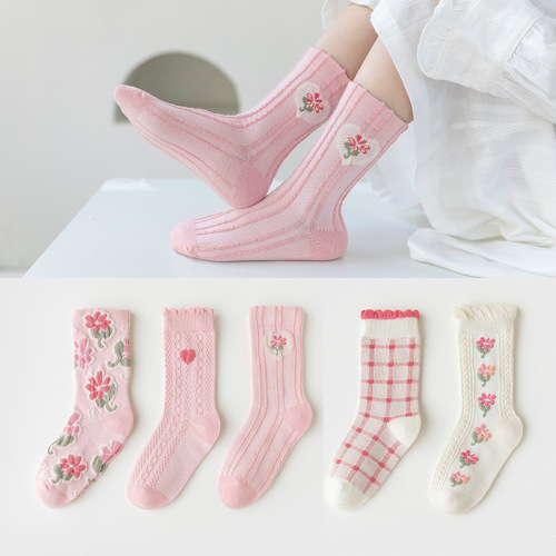 Children‘s Socks Pink Sweet Mid-Calf Socks autumn and Winter New Children‘s Combed Cotton Baby Socks One-Piece Delivery
