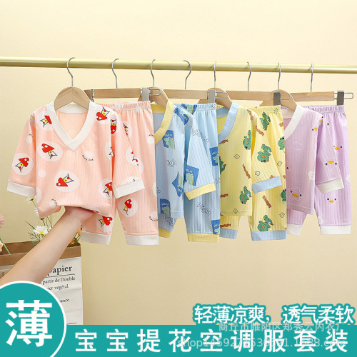 Children‘s Pajamas Girls‘ Summer Cardigan Long-Sleeved Cartoon Children Teens Babies Homewear Boy Summer Clothing Children‘s Clothing Wholesale