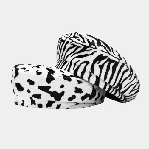 painting artist director zebra cow pattern black and white tide beret cap female versatile hat tan weiwei