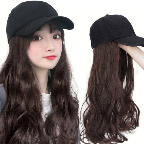 Wig Hatband Hair Hat Winter Female Online Influencer Long Hair One-Piece Hat Trendy Curly Hair Fashion Peaked Cap Autumn and Winter