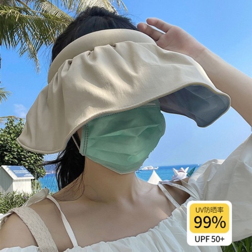 Air Top Bucket Hat Women‘s Summer Thin UV Protection Face Cover Sun-Proof Beach Shell All-Match Sun Sunhat