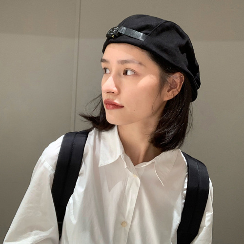 japanese anti-wear beret female spring and summer korean painter hat black retro forward hat two-wear duckbill hat trendy men