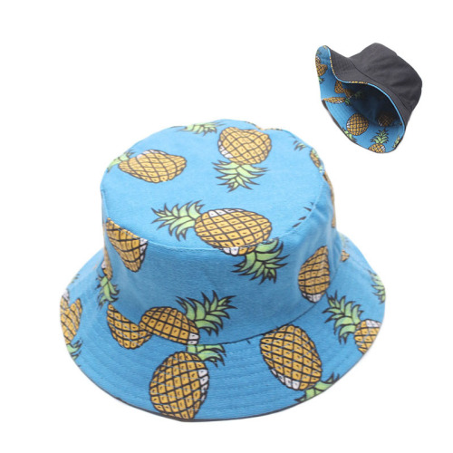 cross-border e-commerce hot sale spring and summer fruit pineapple banana printing double-sided fisherman hat sun hat couple basin hat