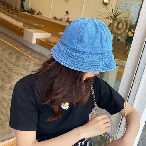 Japanese Fisherman Hat Female Korean Ins internet Celebrity Fashion All-Match Casual Basin Hat Denim Blue Beggar Bucket Hat Summer
