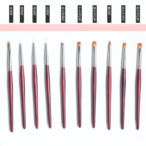 Manufacturer Nail Brush Tool Set Nail Pen Painting Nail Drawing Pen Phototherapy Pen Red Wood Rod 10 PCs