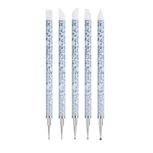 Double-Headed Silicone Diamond Pen 5 PCs Nail Brush Set Carved Hollow Embossed Pen