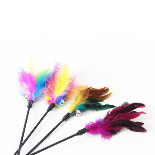 Colorful Feathers interactive Cat Funny Cat Stick Plastic Straight Rod Cat Funny Rod Cat Teaser Toy Spot Wholesale
