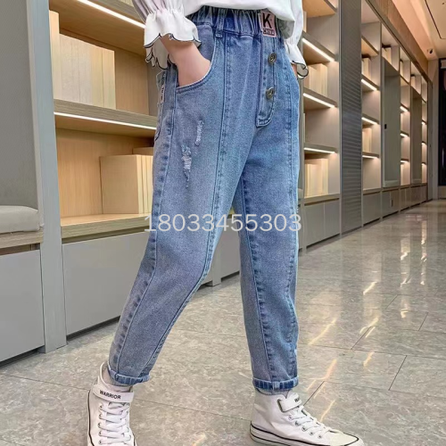 Foreign Trade Children‘s Jeans Wholesale Spring and Autumn Children‘s Pants Older Younger Child Mixed Stall Tail Goods children‘s Pants Clearance 