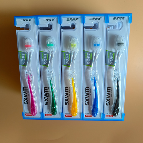 Yiwu Daily Necessities Wholesale Three Smiles Perfect 704 Bright Soft Fine Soft-Bristle Toothbrush
