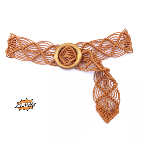 woven belt tassel bohemian vintage wooden buckle wax rope ethnic style hand woven belt