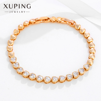 Xuping Jewelry Alloy Gold Plated Heart Bracelet Girls Show Hands Fine Girlfriends New Bracelet Gift for Birthday