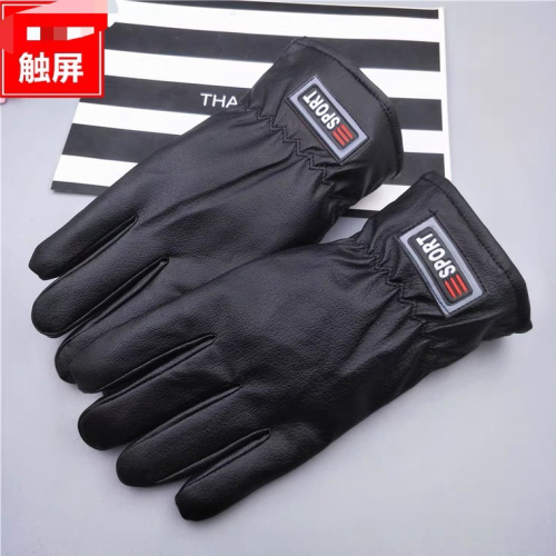 touch screen leather gloves men‘s winter black artificial deerskin cotton thickened cycling non-slip velvet tide