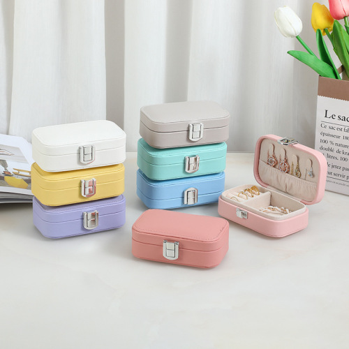 Macaron Color Double Layer Earring Storage Box Pu Necklace Earring Ring Jewelry Box Portable Jewellery Box Wholesale
