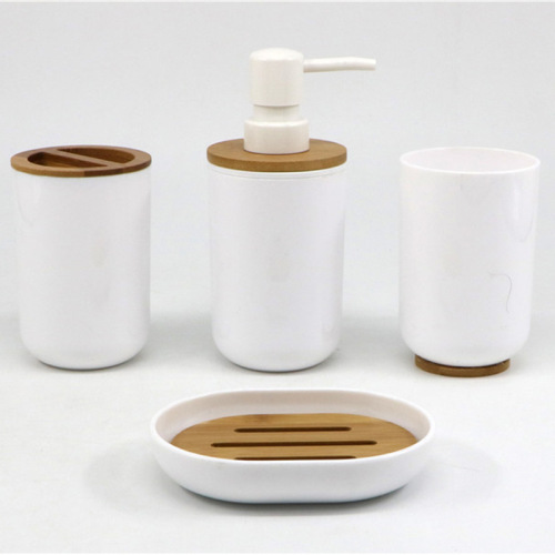 wholesale plastic bathroom four-piece simple solid color lotion bottle simple toothbrush holder toilet brushing cup soap dish