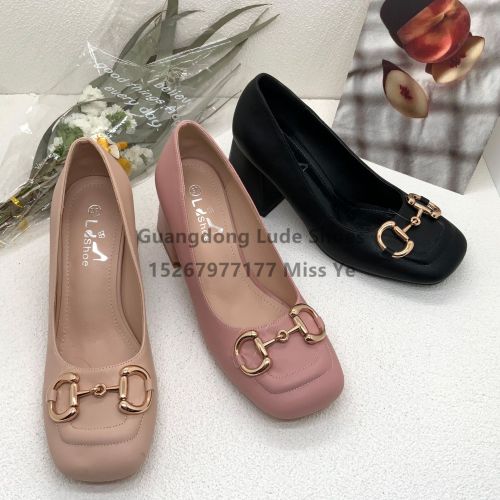 new year square toe high heels comfortable suitable for various occasions decorative buckle guangdong women‘s shoes temperament handcraft shoes
