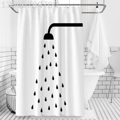 [Muqing] New Simple Shower Pattern Polyester Shower Curtain Waterproof and Mildew Proof Factory Direct Supply Wholesale Export