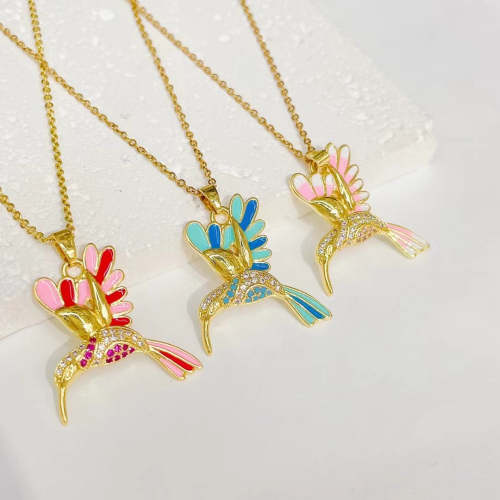 Cross-Border Hot-Selling Personalized Color Oil Dripping Bird Necklace Fashion Hummingbird Necklace Clavicle Chain Factory Spot Batch 