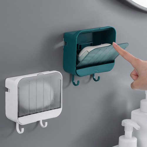 New Dust-Proof Draining Soap Box with Lid Bathroom Nail-Free Seamless wall-Mounted Soap Rack Creative Soap Rack