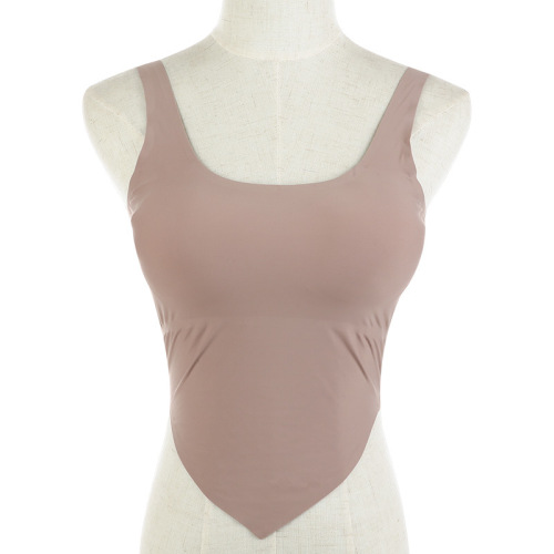 Simple One-Piece Seamless Ice Silk Wireless Long Vest Women‘s Yoga Sports Bra Vest Underwear 