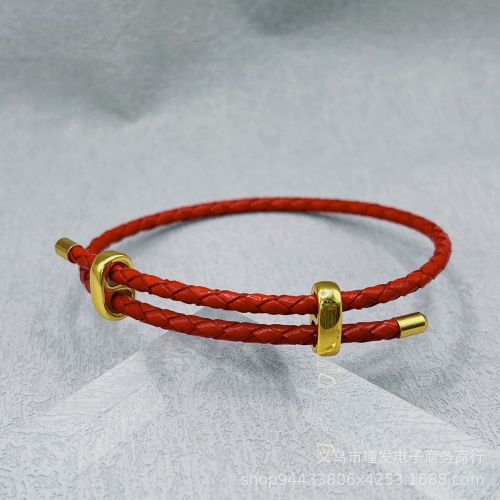 cowhide 8-word adjustable pull 3mm pull adjustable leather rope bracelet diy beaded bracelet gold-wearing men‘s and women‘s hand rope