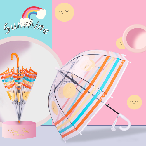 Rst039a Semi-automatic Rainbow Umbrella Children‘s Umbrella 3-6 Years Old Baby Umbrella Long Handle Transparent Umbrella Wholesale