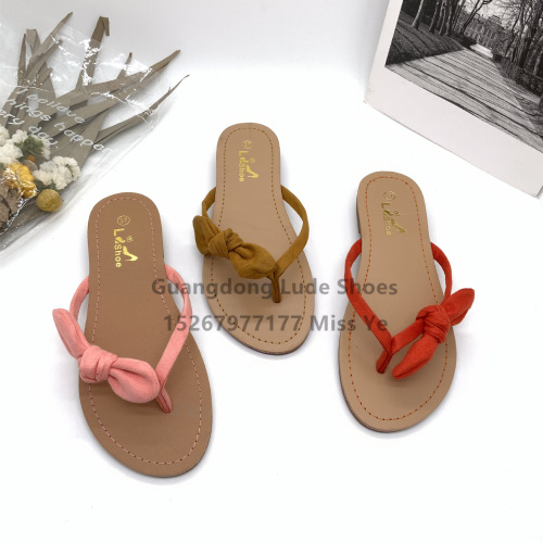 summer new flat slippers wear simple comfortable fashion wild bowknot flip flops female guangzhou women‘s shoes