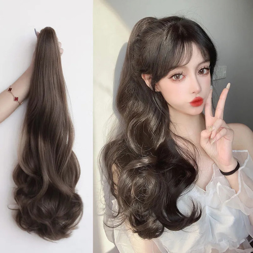 amazon cross-border hot selling wig ponytail clip long curly hair chemical fiber high temperature silk one-piece delivery manufacturer