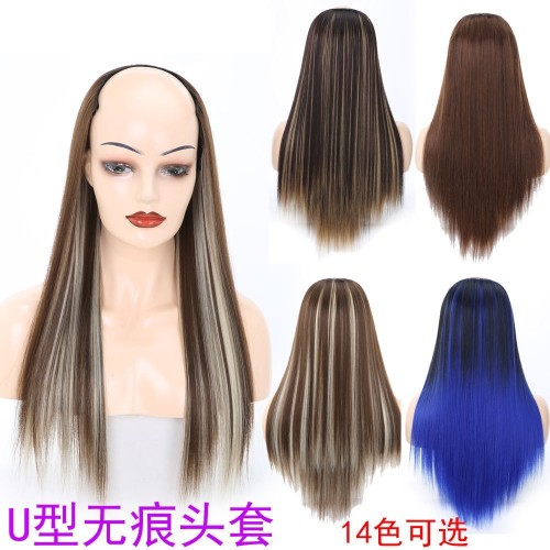 european and american matte realistic long straight wig head cover u-shaped 360 seamless half head cover wig straight hair head cover