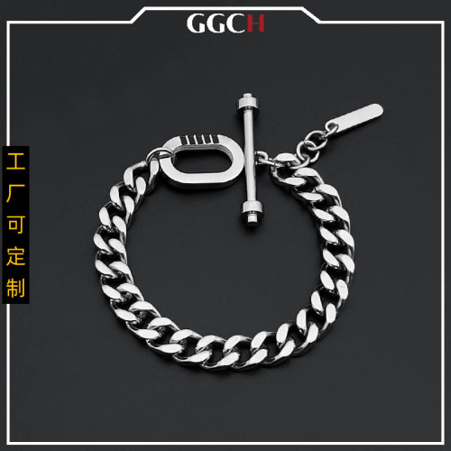 Ggch High Quality Steel Heavy Industry Bracelet European and American Street Hip Hop Titanium Steel Couple Bracelet Female Fashion High Sense Bracelet