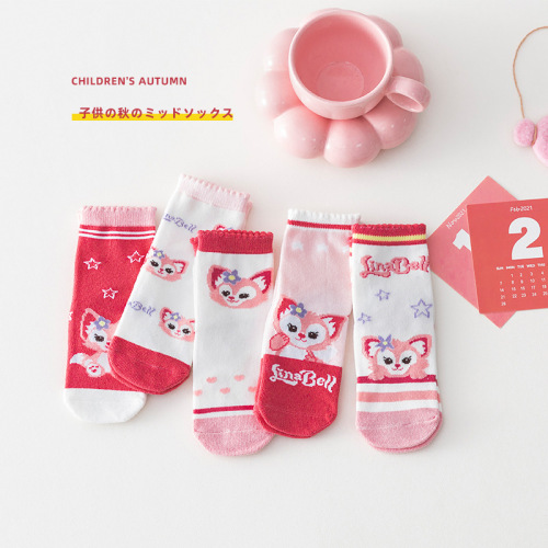 ling na bei er children‘s socks big children girls‘ spring and autumn loose middle tube cotton socks girls baby autumn and winter fashion