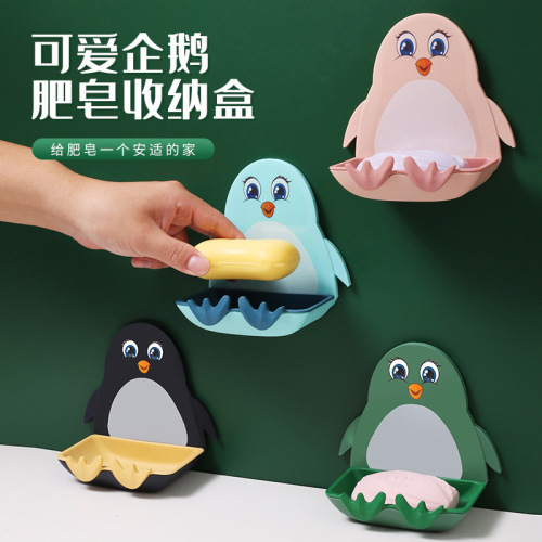 penguin soap box suction cup wall-mounted soap box rack cute draining toilet punch-free storage rack soap box