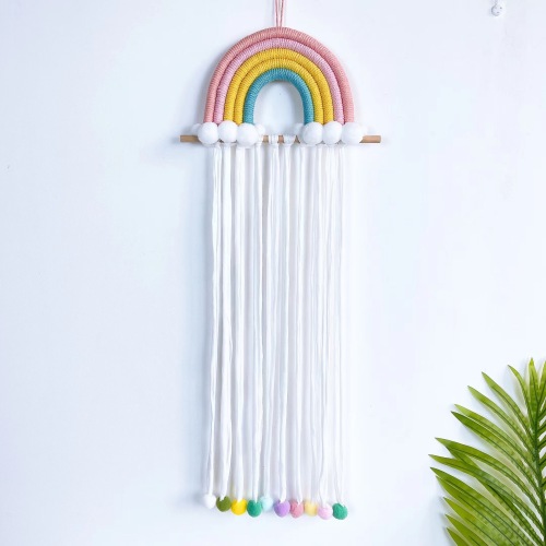 INS Decoration Nordic Style Woven Rainbow Children‘s Hair Clips Hair Accessories Storage Belt Wall Hanging Headdress Cable Tie Organizing Rack