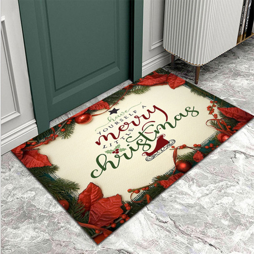 Exclusive for Cross-Border New Christmas Floor Mat Flannel Kitchen Bathroom Non-Slip Floor Mat Home Decoration Carpet