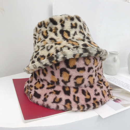 autumn and winter classic leopard print plush thickened basin hat korean style all-match japanese fashion street warm fisherman hat trend