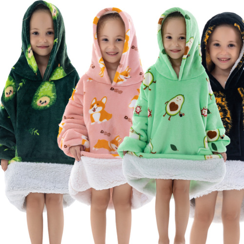 composite lambswool lazy pajamas pullover cartoon hooded nightgown tv blanket outdoor cold-proof clothes thickened new blanket