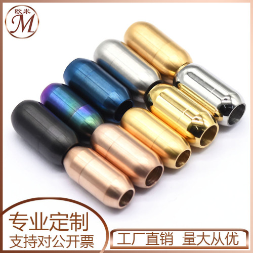 stainless steel magnet buckle titanium steel flat bead buckle bullet pill-shaped leather rope bracelet dragon scale rope bracelet accessories