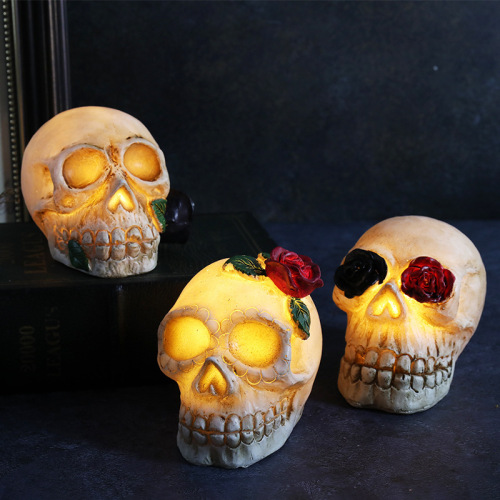 halloween skull lantern festival resin skull ornaments led electric candle lamp decorative props pumpkin lamp