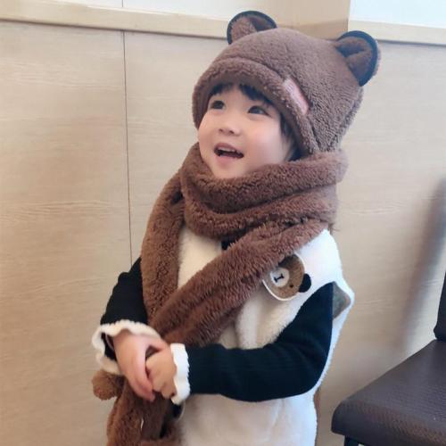 Autumn and Winter Parent-Child Boys and Girls Hat Scarf Gloves Three Pieces All in One Set Baby Warm Thickened Neckerchief Cover