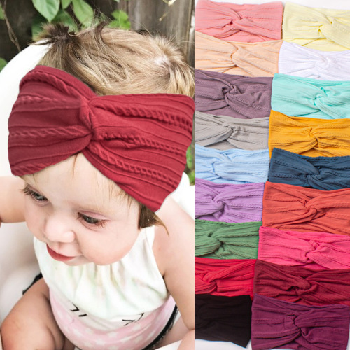 New Children‘s Hair Band Baby Solid Color Nylon Jacquard Wide Cross Headscarf Baby Turban Hair Band