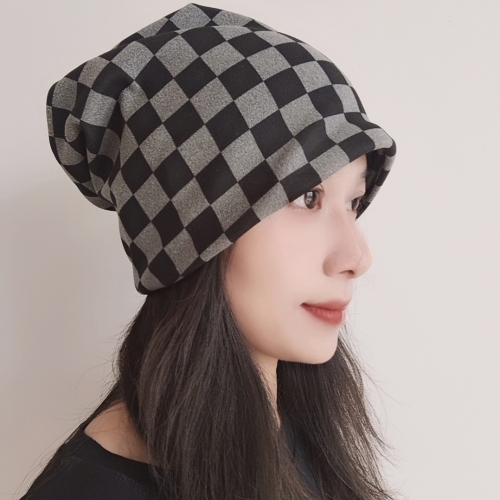 chessboard plaid pattern women‘s neck warmer neck cover thin and all-matching cervical support bandana warm face mask cap confinement cap