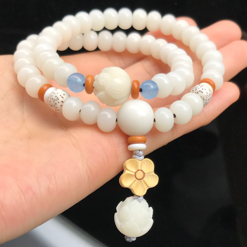 bodhi root bracelet women‘s bodhi root two circle bracelet white jade bodhi root lotus bracelet multi-layer live broadcast supply