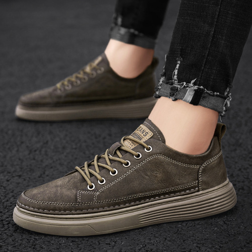 black textured daily leather shoes men‘s four seasons flat shoes low-top breathable sports casual shoes autumn and winter new