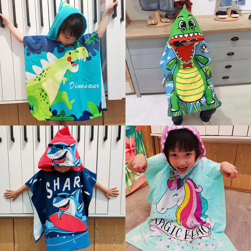 factory direct children‘s bath towel children‘s hooded bathrobe cartoon printing wearable bath towel wholesale