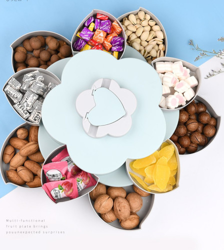 snack box double-layer rotating fruit plate candy box compartment with lid dried fruit plate household living room petal fruit plate snack box