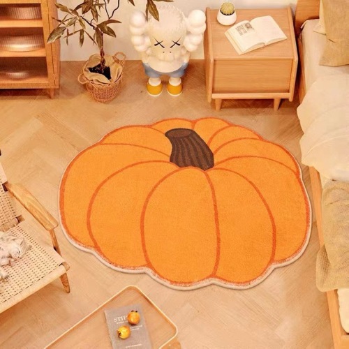 cartoon pumpkin shape bedroom bedside decorative blanket home entrance absorbent flocking carpet winter halloween floor mat